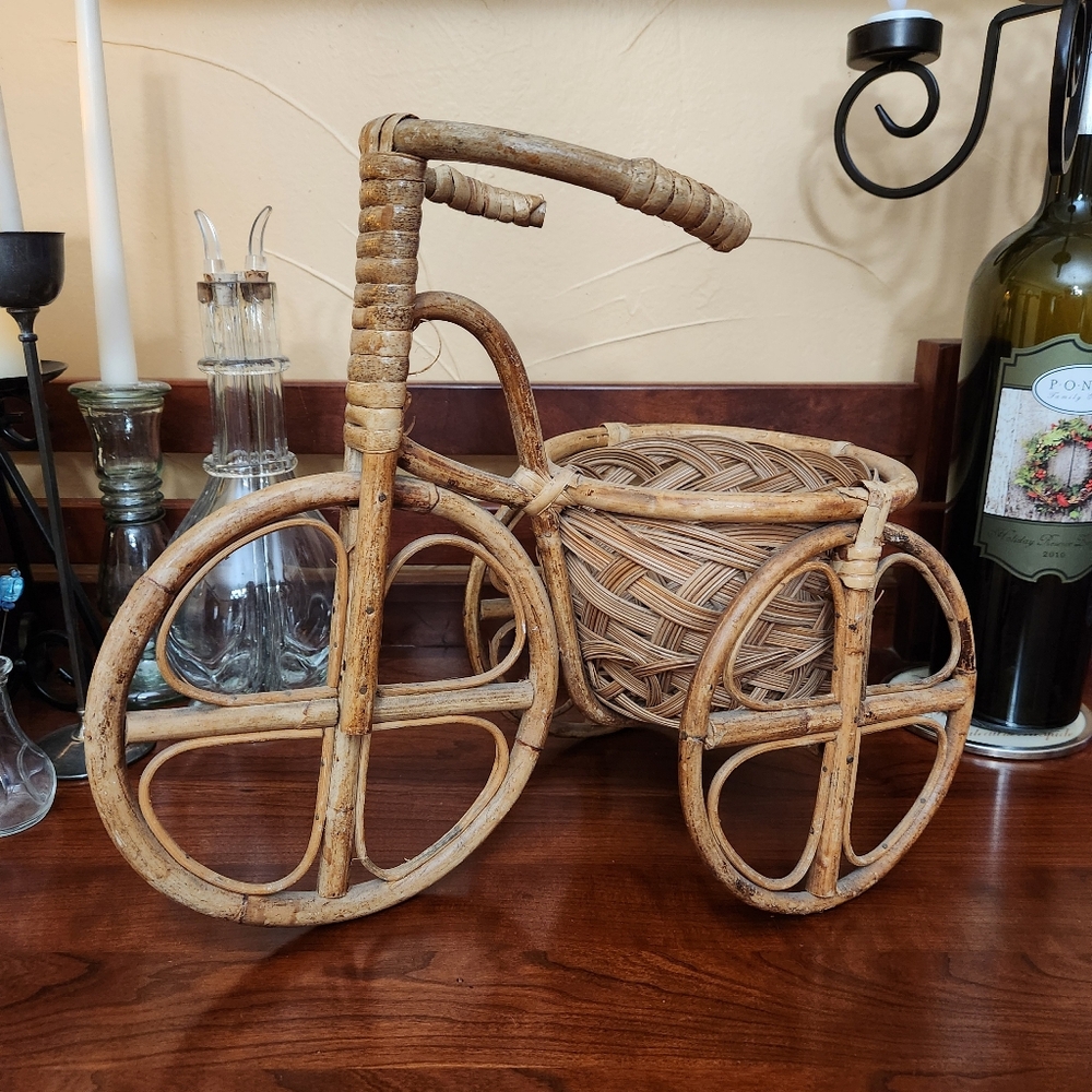 Wicker Bicycle Plant Holder